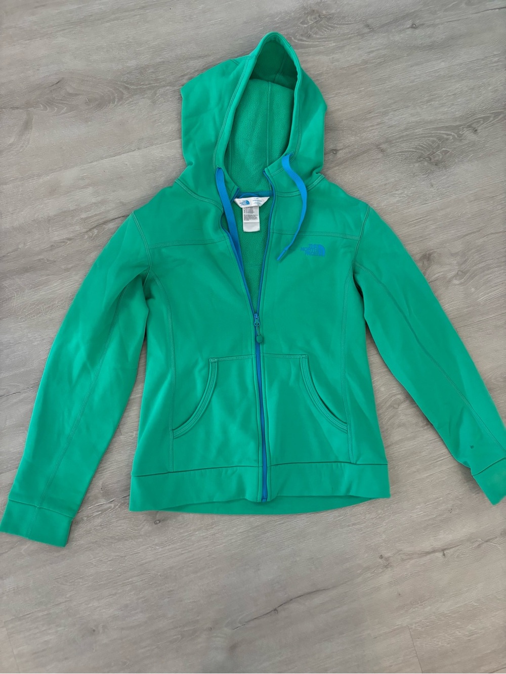 The North Face Girls' Teal Green Full-Zip Hoodie with Blue Trim